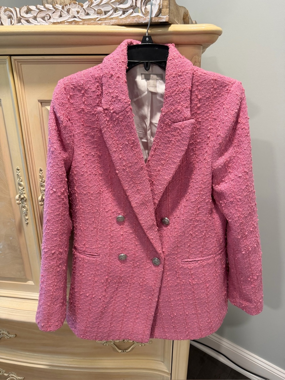 Zara Pink Textured Double-Breasted Blazer